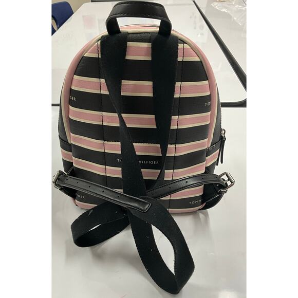 Tommy Hilfiger Classic Mini Backpack Purse Black Pink Cream Stripes - Picture 2 of 11